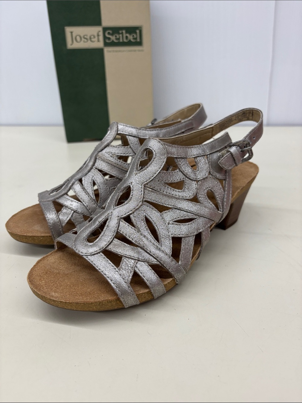 Josef Seibel Metallic Silver Cutout Slingback Heels - Picture 2 of 8